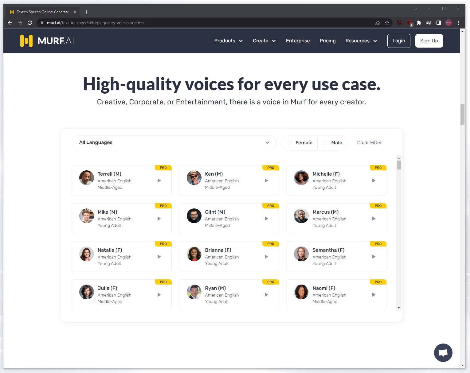 screenshot of MURF.AI voice over site