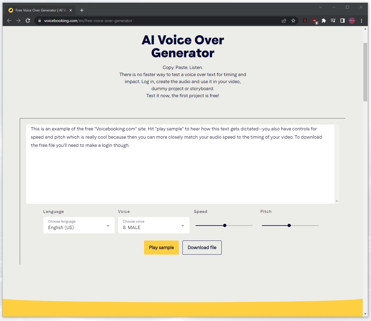 screenshot of Voicebooking AI voice over site