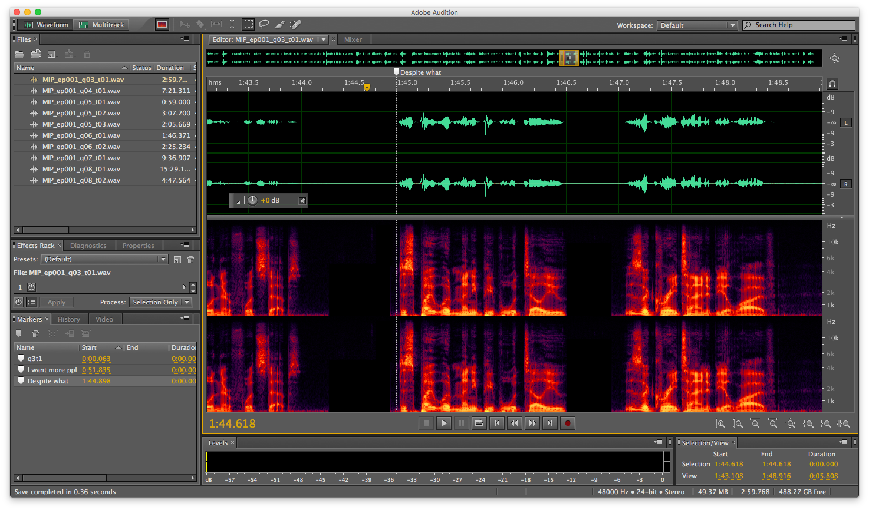 screenshot of audio waveforms in Adobe Audition